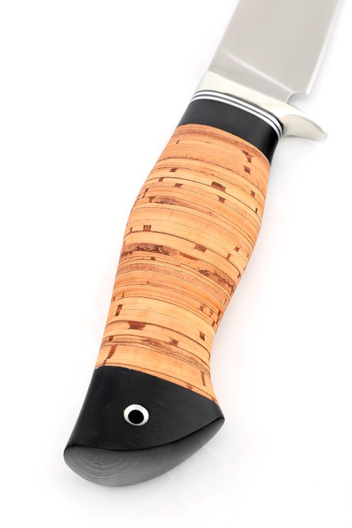 Нож Каюр сталь К340 рукоять мельхиор, береста 