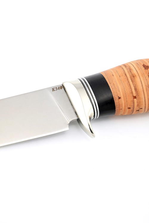 Нож Каюр сталь К340 рукоять мельхиор, береста 