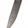 Экслюзивный нож торцевой дамаск, мокумэ-гане, карельская береза, клык моржа (формованные ножны растительного дубления) 
