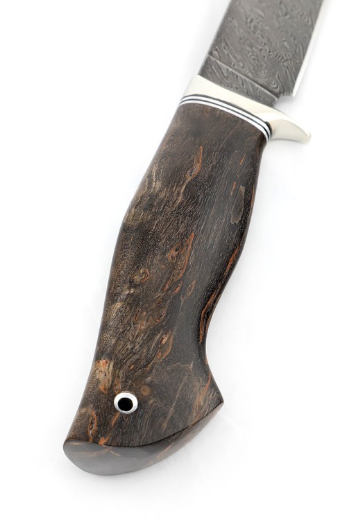 Нож Каюр сталь дамаск рукоять мельхиор, карельская береза коричневая 