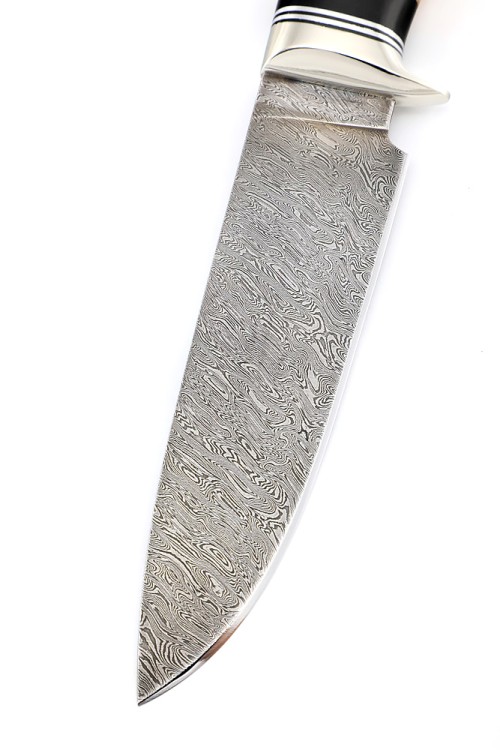 Нож Беркут сталь дамаск, рукоять мельхиор, береста 