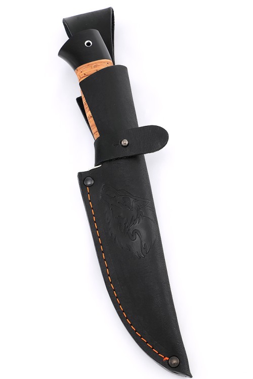 Нож Беркут сталь дамаск, рукоять мельхиор, береста 