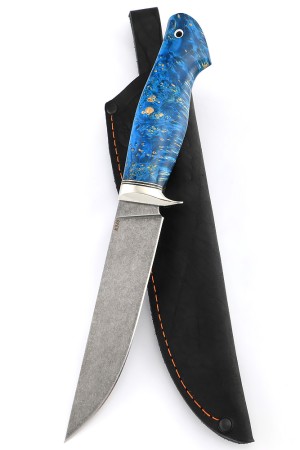 Нож Каюр сталь К340 рукоять мельхиор, кап клена синий