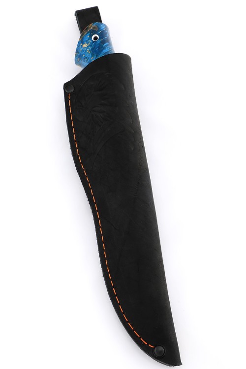 Нож Каюр сталь К340 рукоять мельхиор, кап клена синий 