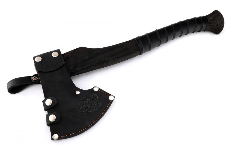 Топор большой №3 (композитный сплав У10+ХВГ, художественная гравировка, рукоять - ясень тонировка+кожа) 