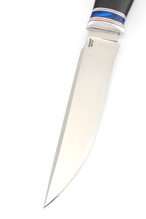 Нож Хищник кованая сталь 95х18 рукоять вставка акрил синий, черный граб 