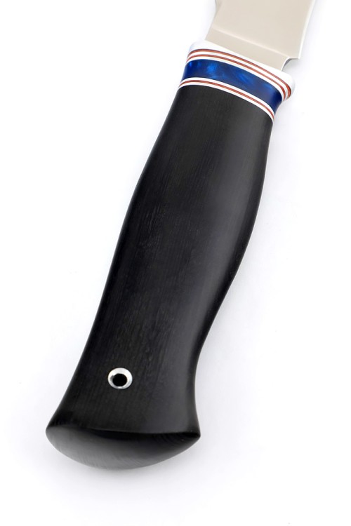 Нож Хищник кованая сталь 95х18 рукоять вставка акрил синий, черный граб 