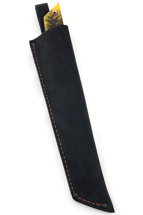 Нож Танто большой дамаск рукоять шишка в акриле желтая 