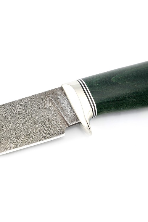 Нож Беркут сталь дамаск рукоять мельхиор, карельская береза зеленая  Нож Беркут сталь дамаск рукоять мельхиор, карельская береза зеленая