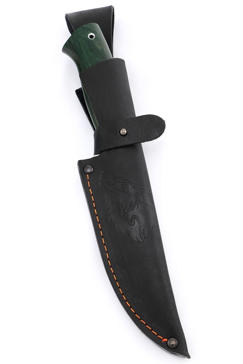 Нож Беркут сталь дамаск рукоять мельхиор, карельская береза зеленая  Нож Беркут сталь дамаск рукоять мельхиор, карельская береза зеленая