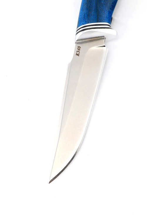 Нож Ласка сталь кованая К340 рукоять карельская береза синяя 