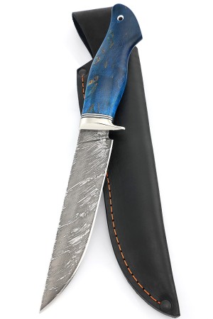 Нож Каюр сталь D2 рукоять мельхиор, карельская береза синяя