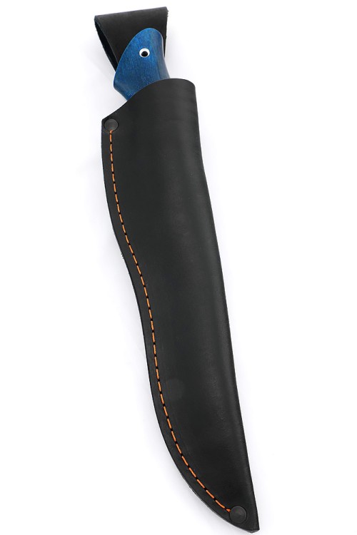 Нож Каюр сталь D2 рукоять мельхиор, карельская береза синяя 