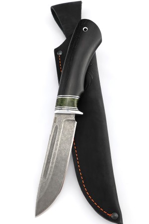 Нож Охотничий сталь К340, рукоять вставка карельская береза зеленая, черный граб