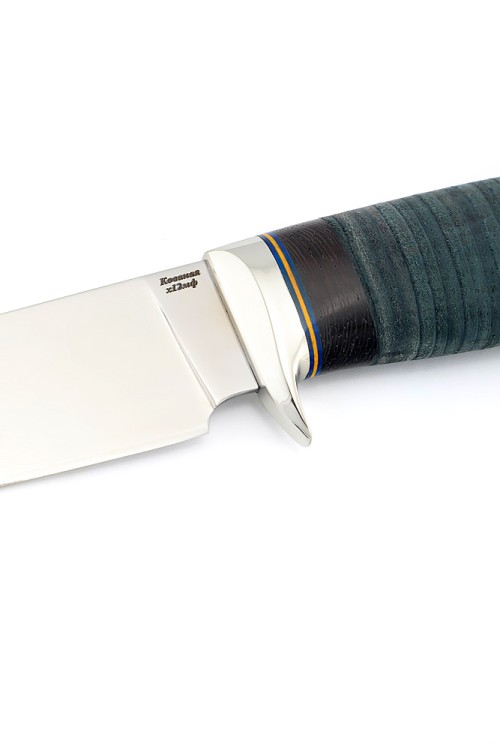 Нож Беркут сталь кованая Х12МФ рукоять мельхиор кожа наборная 