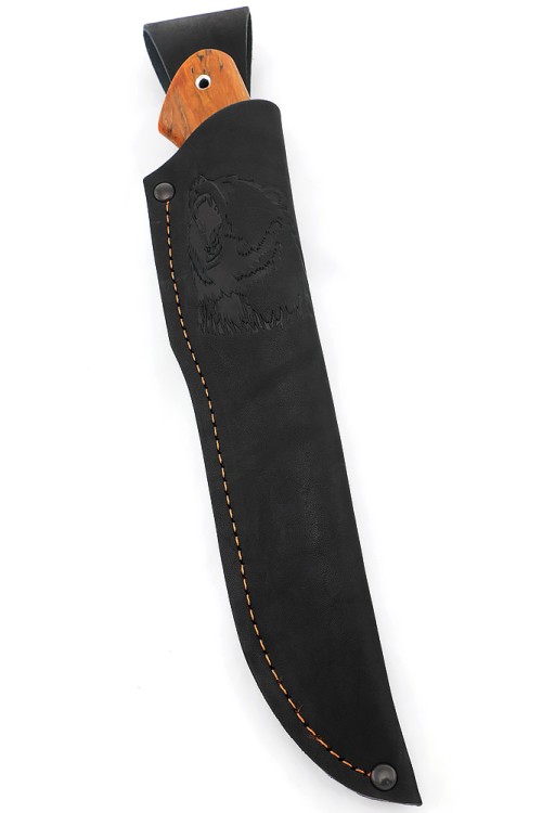 Нож Хантер сталь кованая Х12МФ рукоять вставка черный граб, карельская береза янтарная 