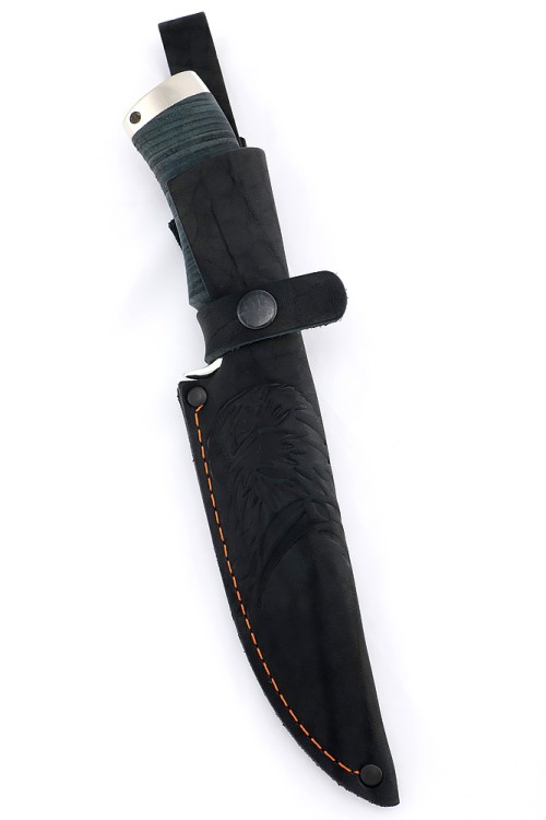 Нож Волк сталь кованая Х12МФ рукоять мельхиор наборная кожа 