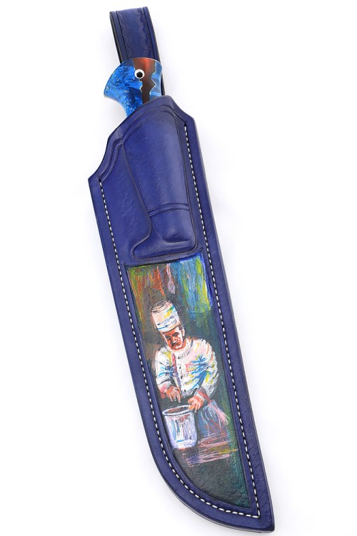 Нож Узбек-2 сталь кованая х12мф рукоять гибрид: кап клена синий+ акрил коричневый ФОРМОВАННЫЕ НОЖНЫ 