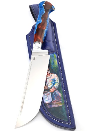 Нож Узбекский-2 сталь кованая х12мф рукоять гибрид: кап клена синий+ акрил коричневый ФОРМОВАННЫЕ НОЖНЫ