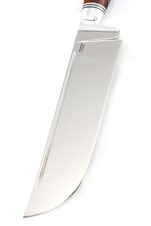 Нож Узбек-2 сталь кованая х12мф рукоять гибрид: кап клена синий+ акрил коричневый ФОРМОВАННЫЕ НОЖНЫ 