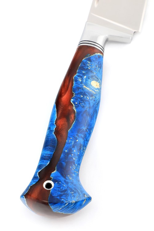 Нож Узбек-2 сталь кованая х12мф рукоять гибрид: кап клена синий+ акрил коричневый ФОРМОВАННЫЕ НОЖНЫ 