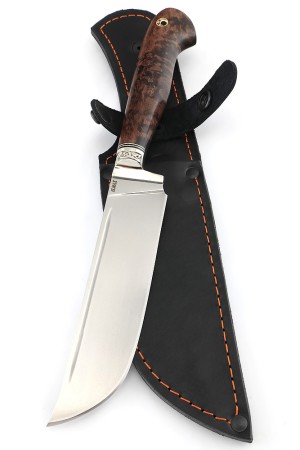 Нож Узбекский-2 сталь Elmax, рукоять мельхиор, карельская береза коричневая