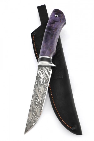 Нож Осётр сталь D2 рукоять карельская береза фиолетовая