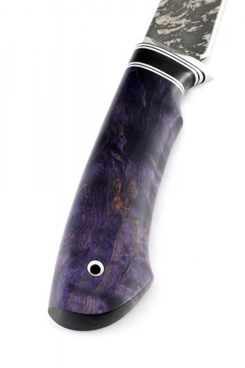 Нож Осетр сталь D2 рукоять карельская береза фиолетовая 