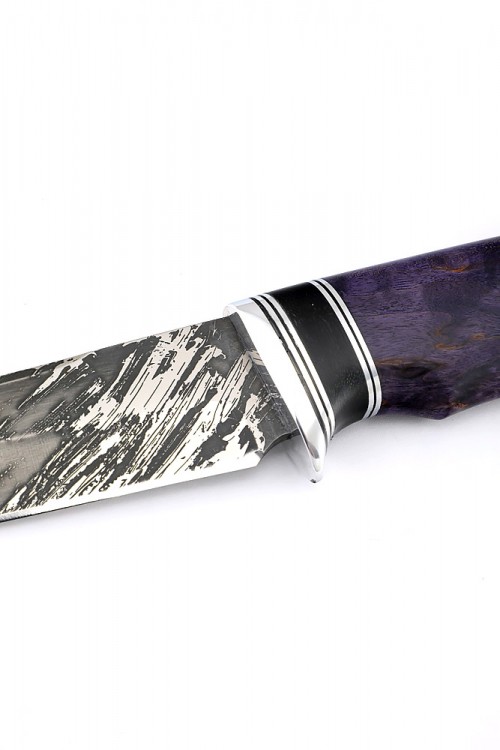 Нож Осетр сталь D2 рукоять карельская береза фиолетовая 