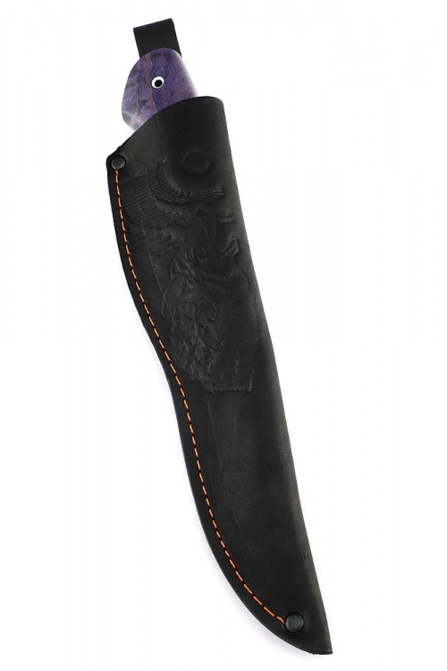 Нож Осетр сталь D2 рукоять карельская береза фиолетовая 