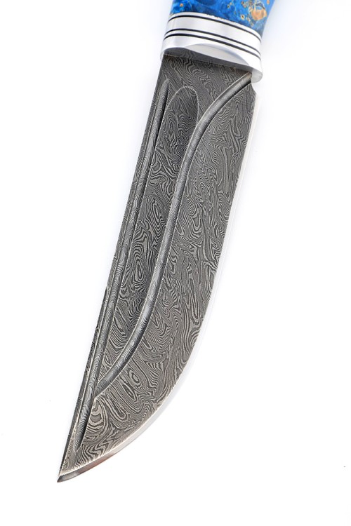 Нож Берсерк сталь дамаск-долы рукоять кап клена синий 