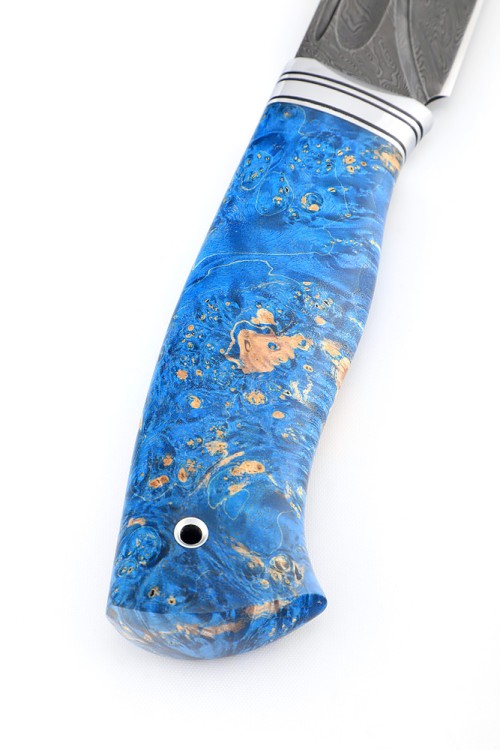 Нож Берсерк сталь дамаск-долы рукоять кап клена синий 