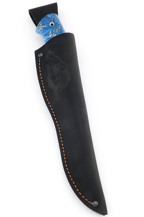 Нож Берсерк сталь дамаск-долы рукоять кап клена синий 