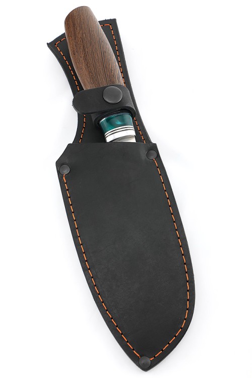 Кухонный нож Сантоку средний (широкий) кованая сталь 95х18 рукоять вставка акрил зеленый, венге 