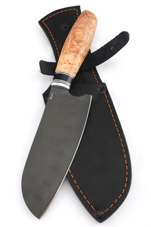 Кухонный нож Сантоку средний (широкий) сталь булат, рукоять вставка черный граб, карельская береза