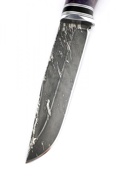 Нож Носорог сталь D2 рукоять карельская береза фиолетовая 