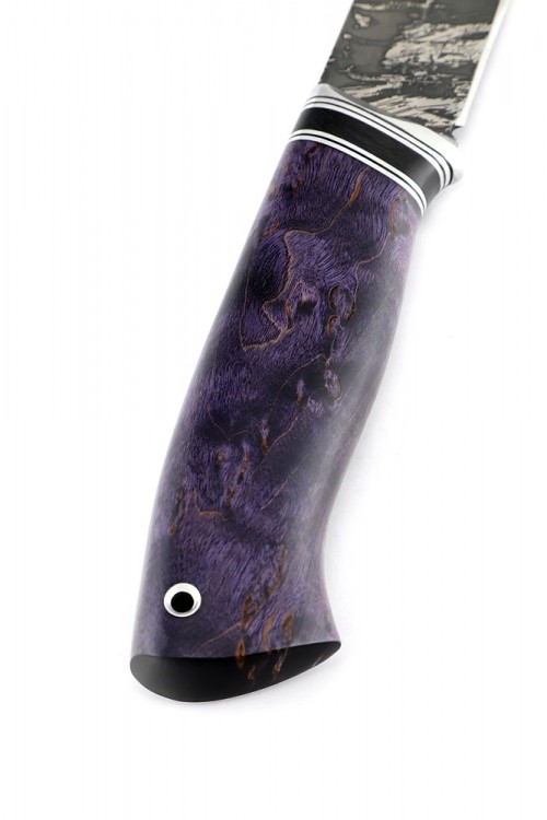 Нож Носорог сталь D2 рукоять карельская береза фиолетовая 