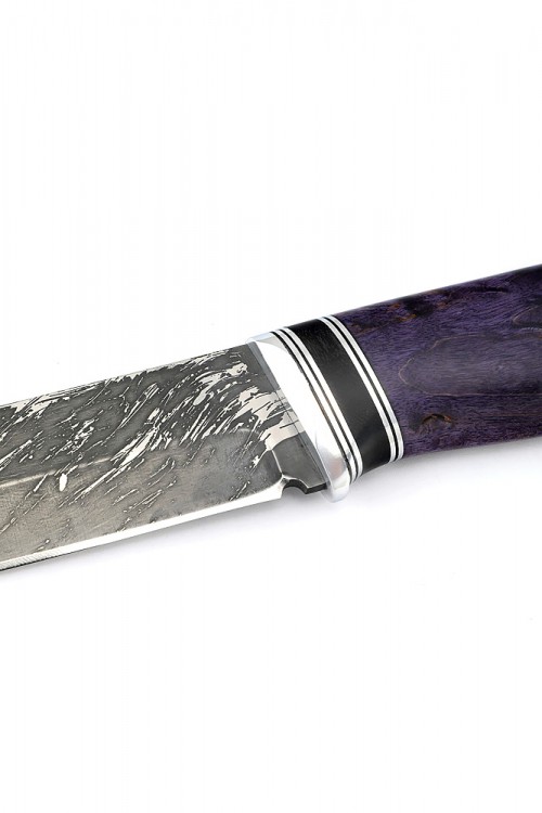 Нож Носорог сталь D2 рукоять карельская береза фиолетовая 