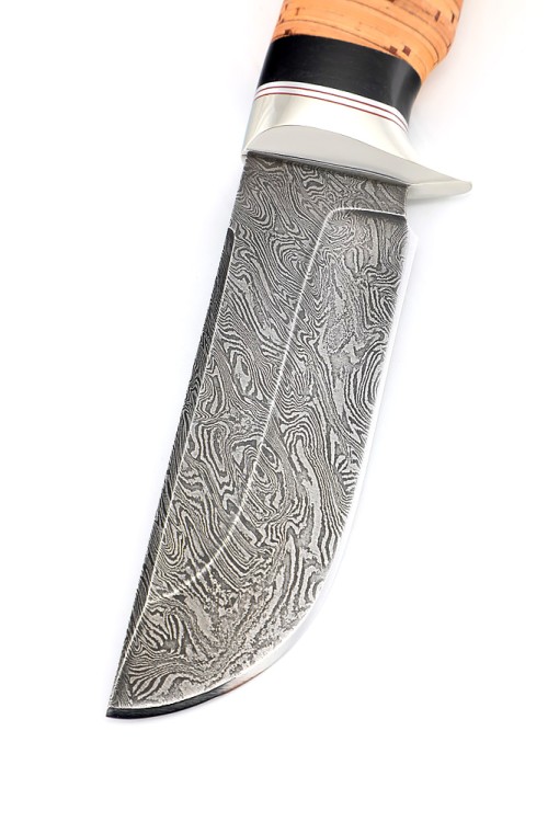 Нож Секач сталь дамаск рукоять мельхиор береста 