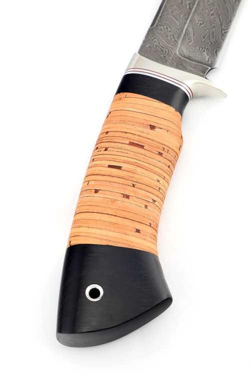 Нож Секач сталь дамаск рукоять мельхиор береста 