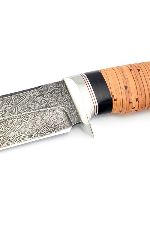 Нож Секач сталь дамаск рукоять мельхиор береста 
