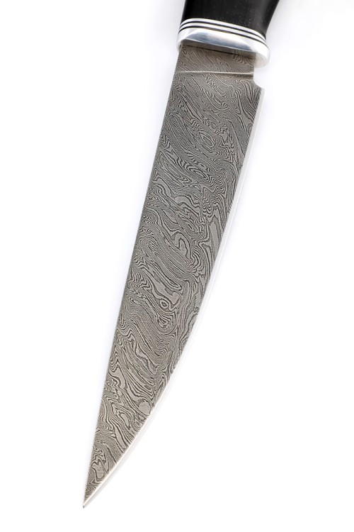 Нож Клык сталь дамаск рукоять черный граб  Нож Клык сталь дамаск рукоять черный граб