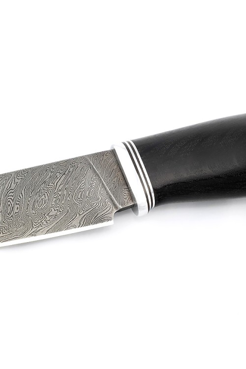 Нож Клык сталь дамаск рукоять черный граб  Нож Клык сталь дамаск рукоять черный граб