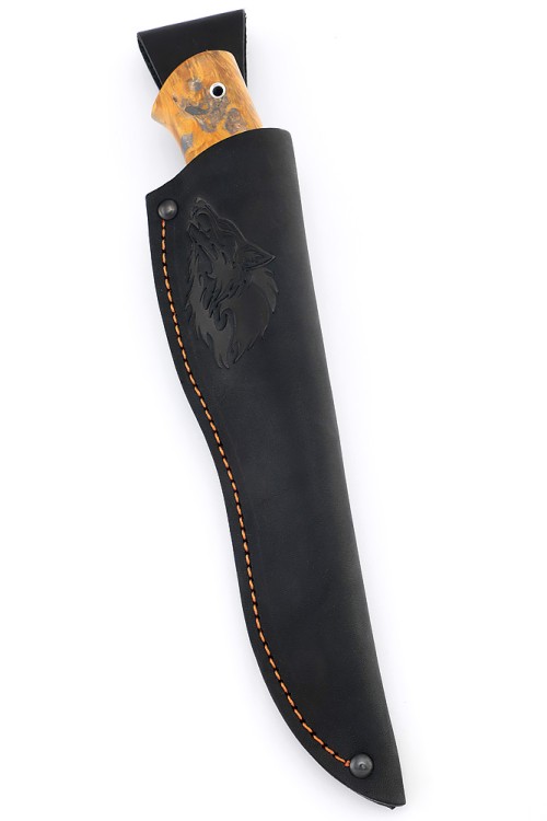 Нож Берсерк сталь дамаск-долы рукоять кап клена янтарный 