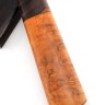 Нож Якут №4 сталь дамаск кованый дол рукоять железное дерево, карельская береза янтарная, на подставке 