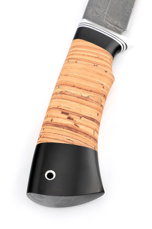 Нож Медведь сталь дамаск, рукоять береста 