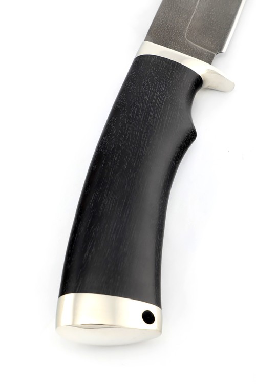 Нож Волк сталь ХВ5 рукоять мельхиор, черный граб 