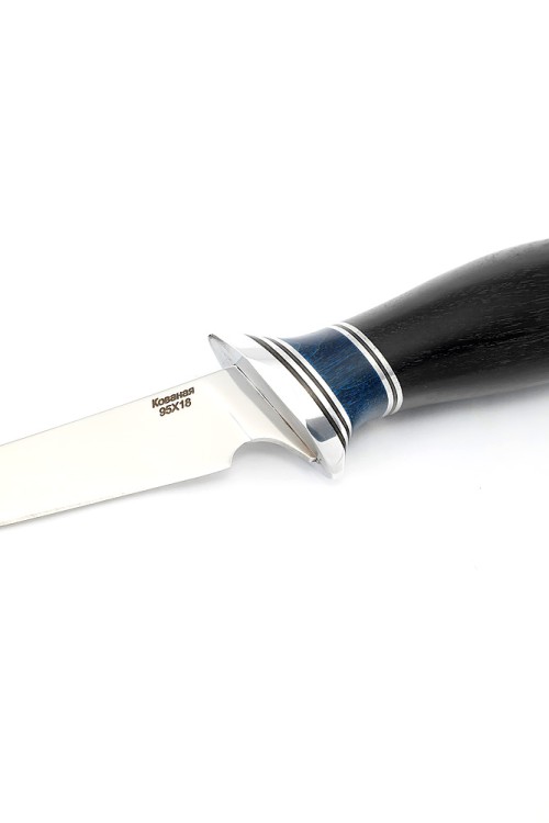 Нож Филейный малый (узкий) сталь кованая 95Х18 рукоять вставка карельская береза синяя, черный граб 