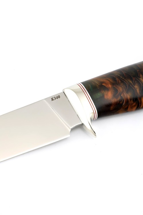 Нож Беркут сталь К340 рукоять мельхиор, шишка в акриле зеленая 