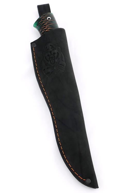 Нож Беркут сталь К340 рукоять мельхиор, шишка в акриле зеленая 